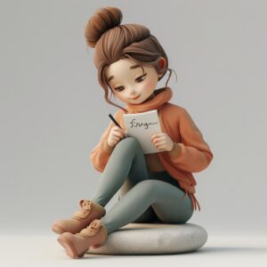 Illustration of a girl drawing in a notebook